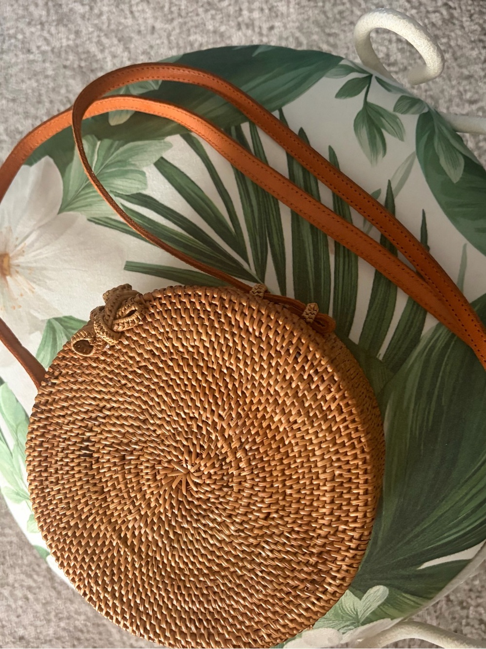 Woven Round Crossbody Bag in Natural Tan
